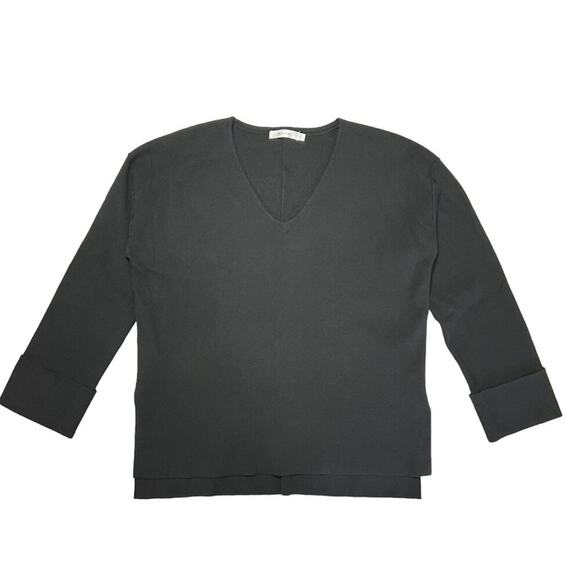 MOUSSY V-Neck Split Hem Sweater SIZE 1 US S Black Oversized Cuffed Sleeve - Picture 1 of 10